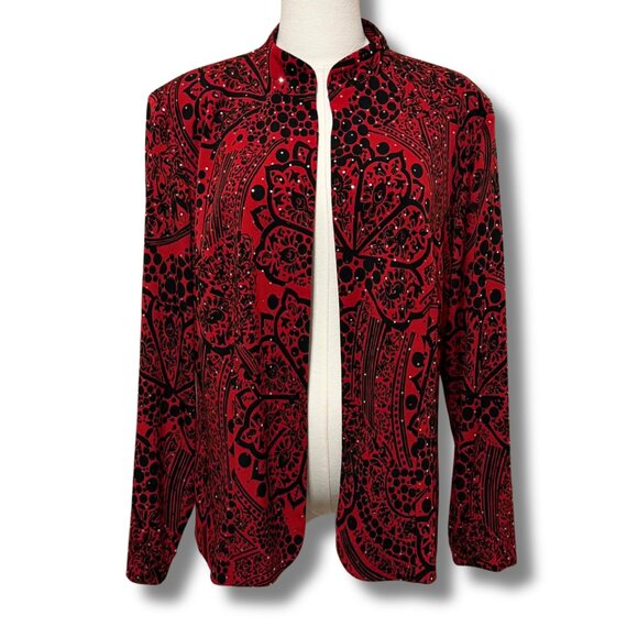 Jessica Howard Red Black Metallic Dot Jacket – Size 14W | Holiday Party Sparkle - Picture 4 of 6